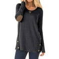 thumbnail image 1 of Women Long Sleeve Tunic Tops With Faux Suede Elbow Patches And Button, 1 of 3
