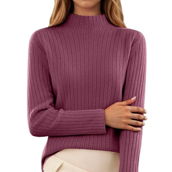 Women Long Sleeve Turtleneck Pullover Top Sweater Ribbed Knit Red Sweaters Women Warm Winter Work Clothes for Women