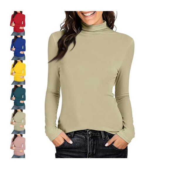 Women Long Sleeve Turtleneck Slim Fitted Based Layer Lightweight Active Shirt Pullover Tops Mint Green S