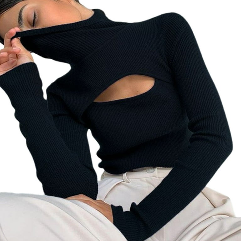 Women's Long Sleeve Turtleneck Sweater, Cut Out Keyhole Women's Long Sleeve Turtleneck Sweater, Cut Out Keyhole