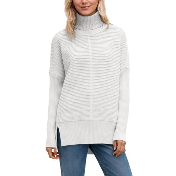 Women Long Sleeve Turtleneck Sweaters Pullover Ribbed Knit Womens White Sweaters Soft Fuzzy Sweater for Women