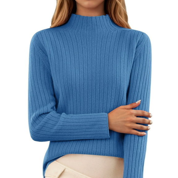Women Long Sleeve Turtleneck Sweaters Tops Ribbed Knit Women's Navy Sweater Warm Women's Fall Clothes