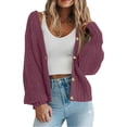thumbnail image 1 of Women Long Sleeve V Neck Button Down Sweater Jackets Outerwear Casual Loose Fit Solid Color Short Crop Knitwear Cardigan, 1 of 9