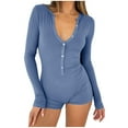 thumbnail image 1 of Women Long Sleeve V Neck Rompers Ribbed Button Down Yoga Rompers Fashion Pajama Unitard Outfit, 1 of 9