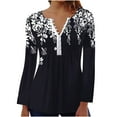thumbnail image 1 of Women Long Sleeve V Neck Shirts Vintage Floral Print Button Down Tees Tops Casual Loose Pleated Blouse, 1 of 1