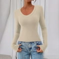 thumbnail image 1 of Women Long Sleeve V Neck Slim Fit Shirts Basic Tee Tops 2025 Fall Casual T Shirt Blouse Outfits Clothes Beige XL, 1 of 5
