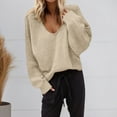 thumbnail image 1 of Women Long Sleeve V Neck Sweaters Pullover Knit Loose Fit Beige Womens Sweater Soft Trendy Sweater, 1 of 4