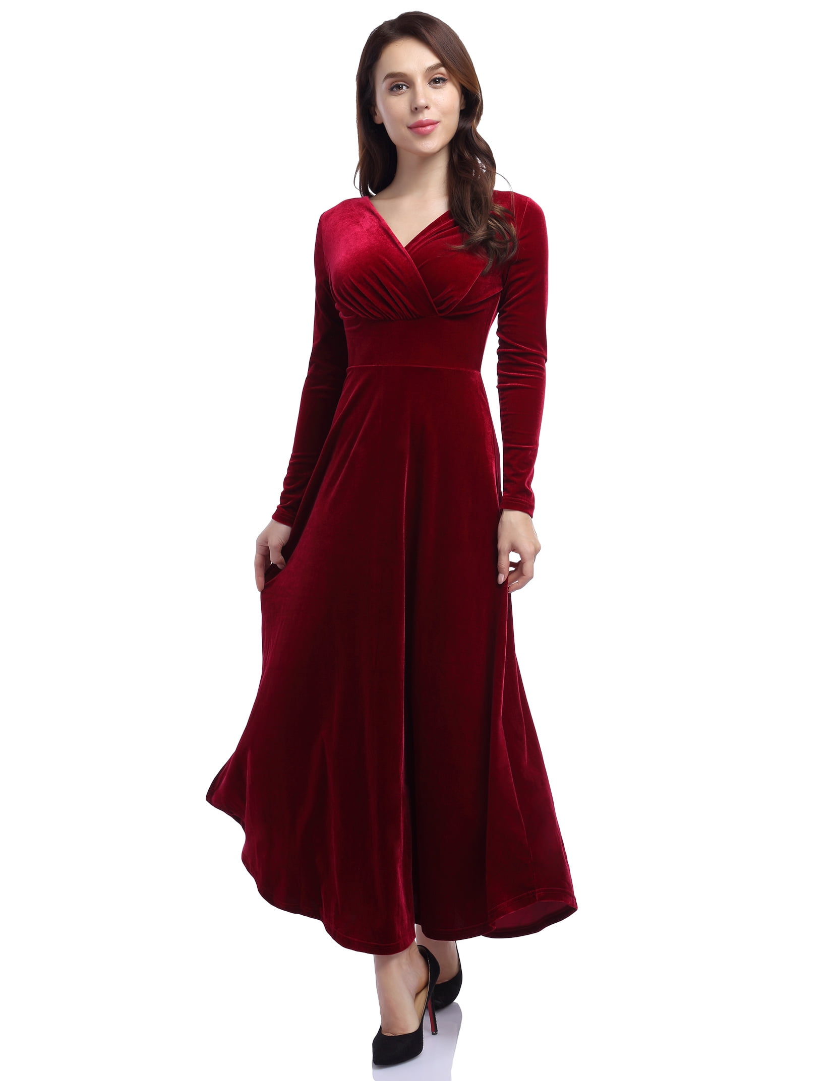 Women Long Sleeve Velvet Dress Evening Prom Party Maxi Dress - Walmart.com