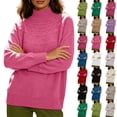 thumbnail image 1 of Women Long Sleeve Warm Pullover Solid Color Seamless Winter Semi-high Neck Knitted Pullover Long-sleeved Sweater Base Layer, 1 of 8