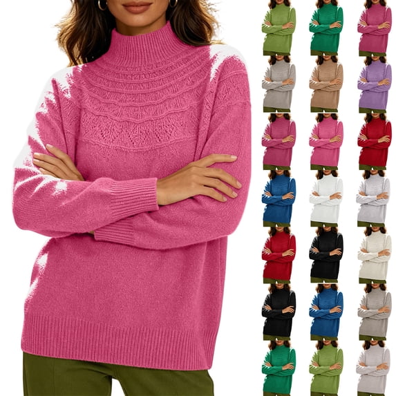 Women Long Sleeve Warm Pullover Solid Color Seamless Winter Semi-high Neck Knitted Pullover Long-sleeved Sweater Base Layer