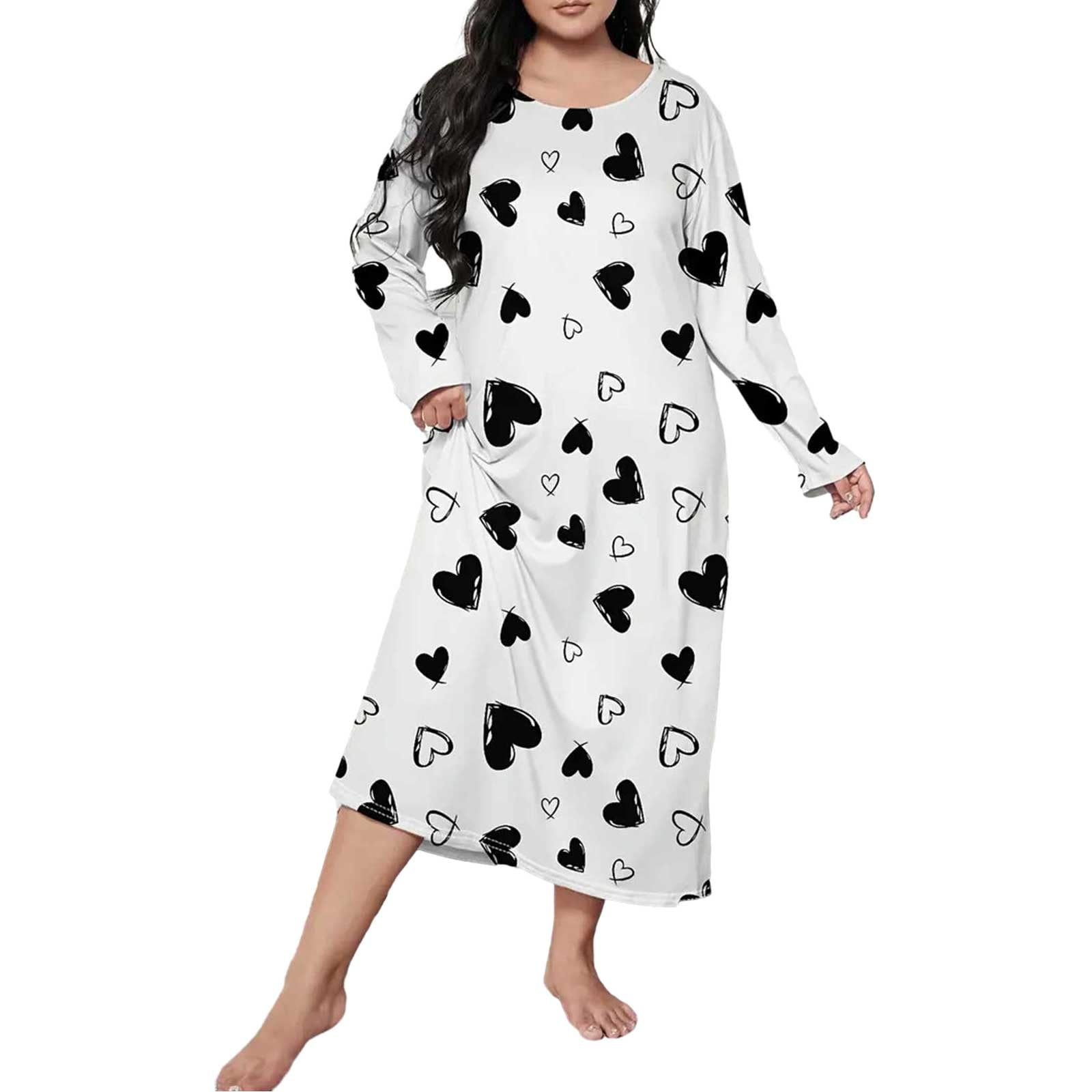 Women Long Sleeve Womens Petite Nightgown Print Shoulder Drop Summer Night Gowns Oversize Casual Long Skyline Cotton Sleep Shirt Sleepwear Dress Womens Nightgown Dress Candlesticks Nightgown Nigh Walm...