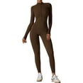 thumbnail image 1 of Women Long Sleeve Workout Jumpsuit Zip Up Romper Bottom Pants Bodysuit Bodycon Killed Tea Coffee M, 1 of 9
