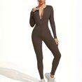 thumbnail image 1 of Women Long Sleeve Workout Jumpsuit Zip Up Romper Bottom Pants Bodysuit Bodycon One Piece, 1 of 8