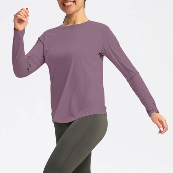 Women Long Sleeve Workout Tops UV Protection Running Athletic Shirt Lightweight Quick Dry Purple