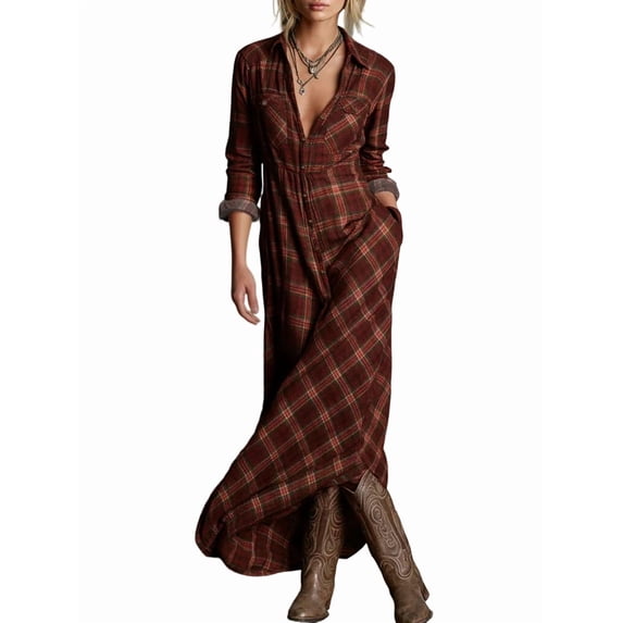 Women Long Sleeve Wrap V Neck Dress Red XXL