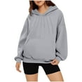 thumbnail image 1 of Women Long Sleeved Pullover Hooded Fashionable Casual Solided Pocket Casual Hooded Sweatshirt Top with Pocket, 1 of 7