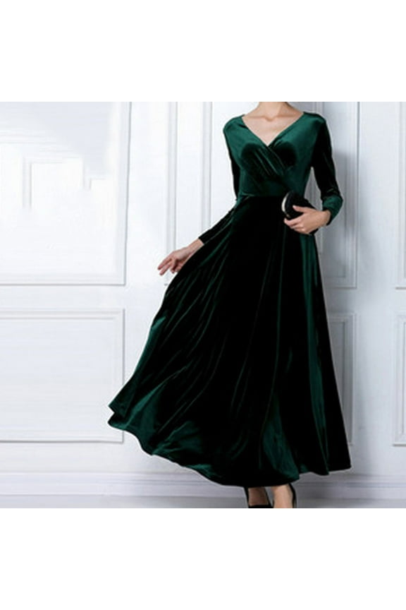 Women Long Sleeved V Neck Gold Velvet Dress Women Party Dresses Elegant Evening Dress Hemline Asymmetry A Line Long Formal Dresses Woman Formal Party Dress Shimmery Short Dress Skater Homecoming Dress