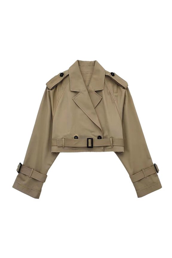 Women Long Sleeves Cropped Trench Jacket Cropped Lady Casual Loose Coats Spring
