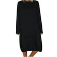 thumbnail image 1 of Women Long Sleeves Dresses Women's Casual Solid Color Long Sleeved Round Neck Dress Deals Black, S, 1 of 5