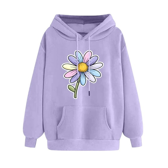 Womens Hoodies Cute Flower Graphic Sweatshirts Casual Loose Fit Long Sleeve Hooded Pocketed Pullover