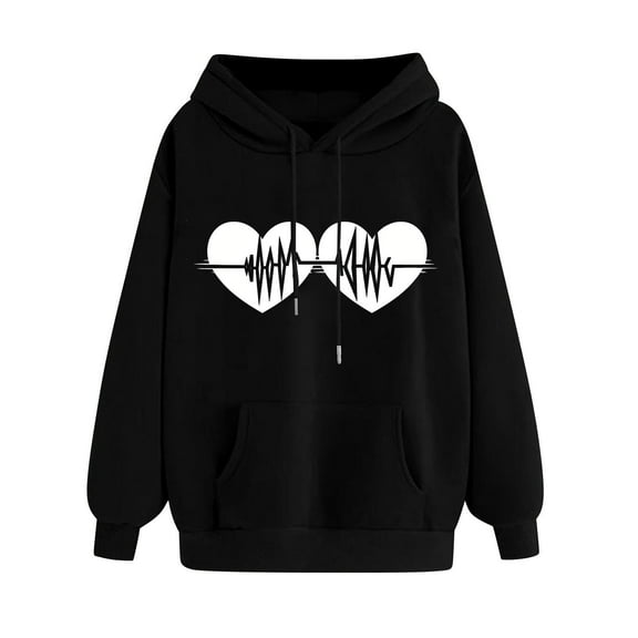 Women Long Sleeves Hooded Sweatshirt Fashion Casual Drawstring Cute Printing Hoodies