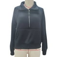 thumbnail image 1 of Women Long Sleeves Pullover Turn Down Collar Half Zip Up Large Front Pocket Casual Loose Blouses Black XL, 1 of 3