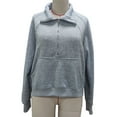 thumbnail image 1 of Women Long Sleeves Pullover Turn Down Collar Half Zip Up Large Front Pocket Casual Loose Blouses Grey S, 1 of 3