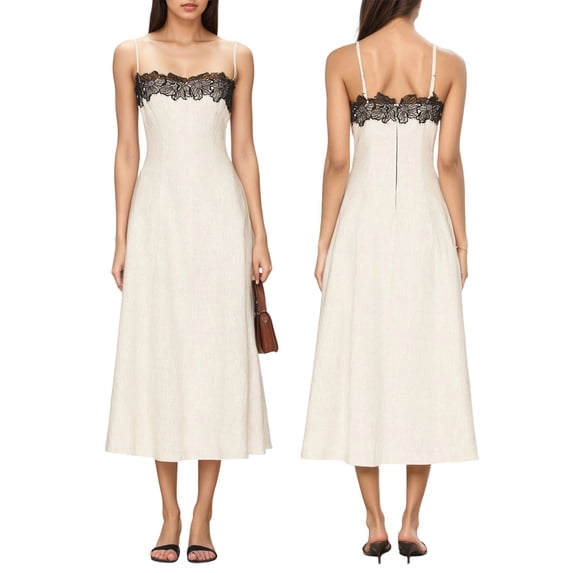 Women' Long Slip Dress Thin Camisole Maxi Robe over Knee Length Cream White S