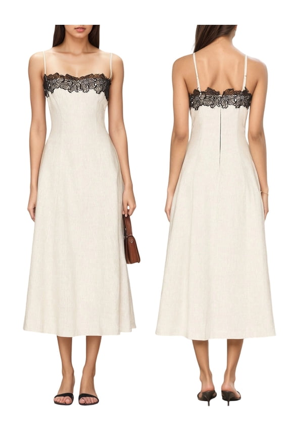 Women' Long Slip Dress Thin Camisole Maxi Robe over Knee Length Cream White S