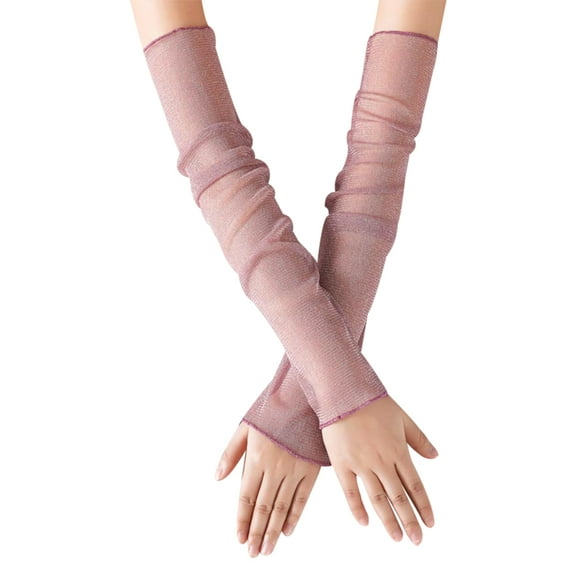 Women Long Solid Tulle Gloves Sun UV Protection Cool Arm Leg Sleeves Sunscreen Cuffs Arm Covers for Summer Driving Outdoor Activities Sports Dark Pink