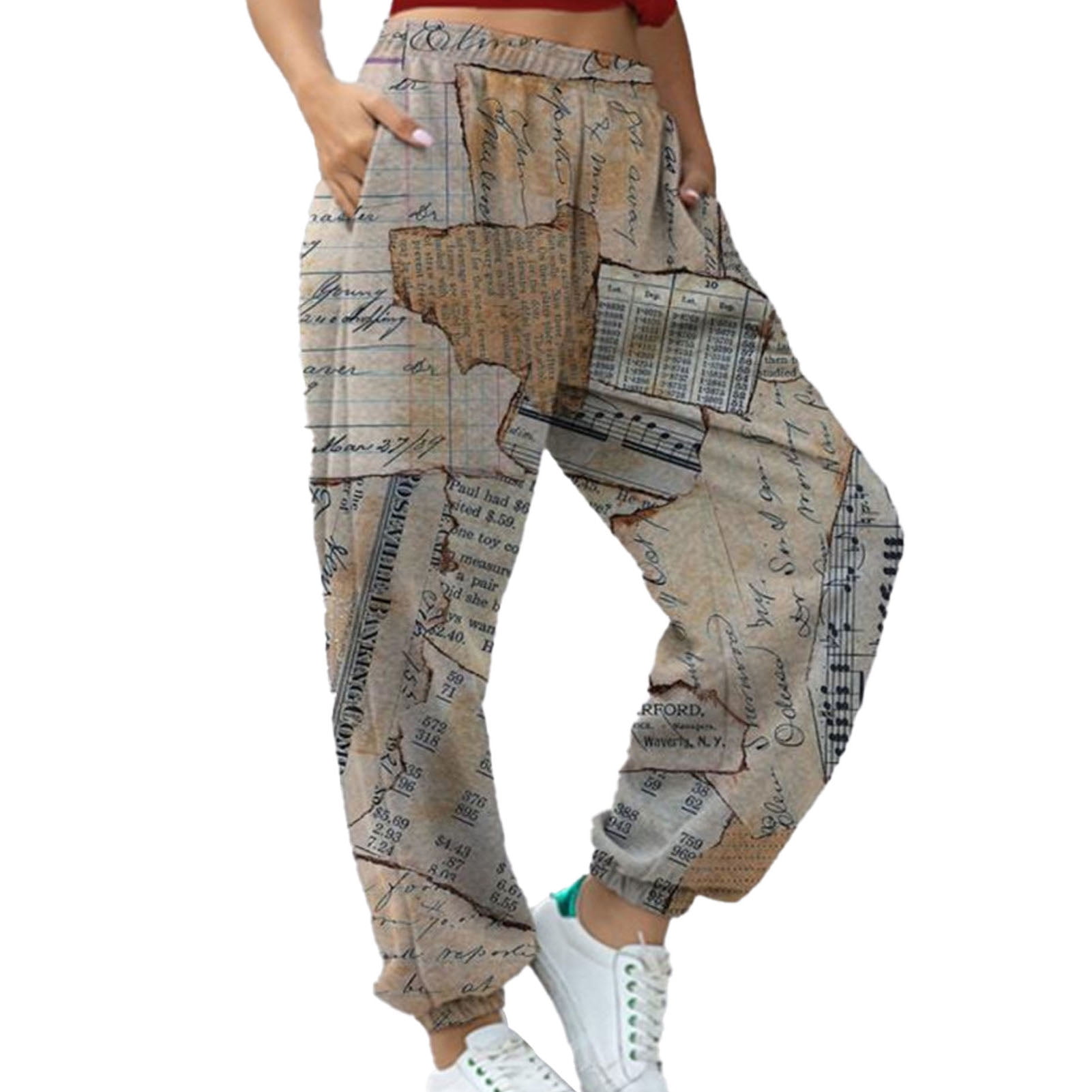 Women Long Sweatpants Elastic Tapered Cuff Pants Versatile Print