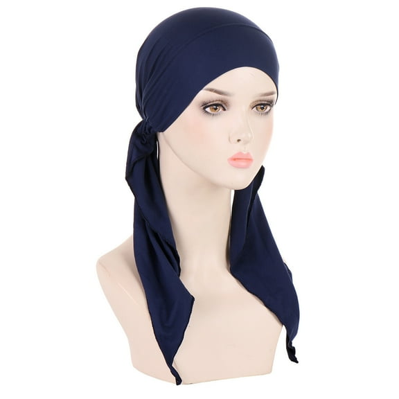Women Long Tails Plait Beanie Hat Head Hair Wrap Turban Stretch Elastic Cap