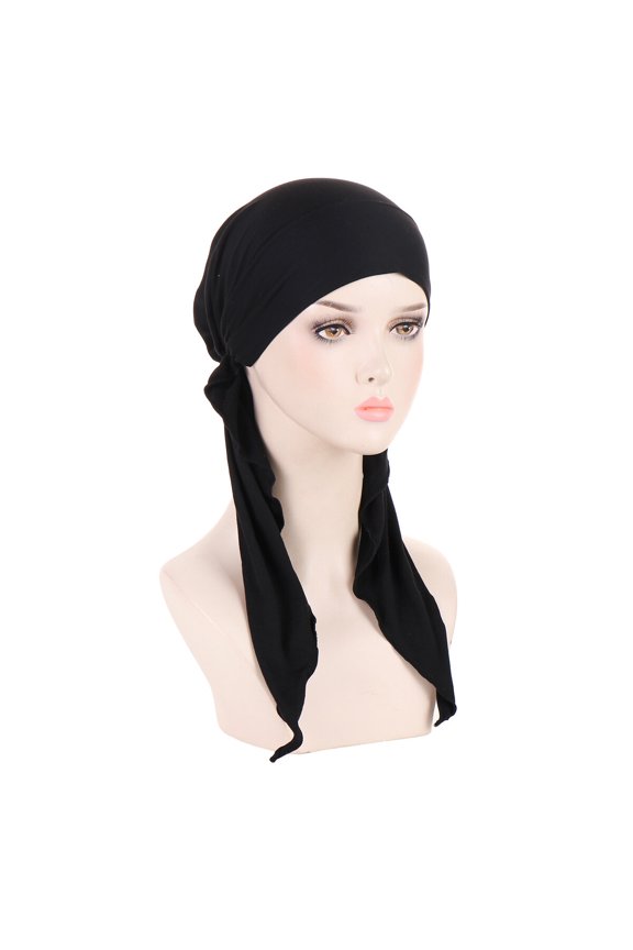 Women Long Tails Plait Beanie Hat Head Hair Wrap Turban Stretch Elastic Cap