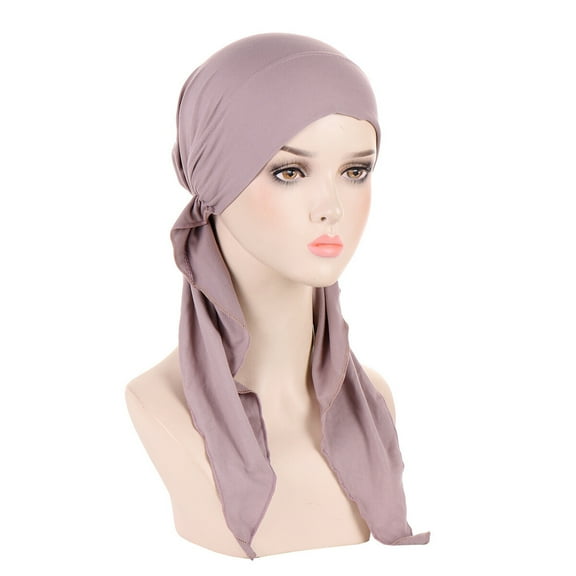 Women Long Tails Plait Beanie Hat Head Hair Wrap Turban Stretch Elastic Cap
