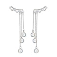 thumbnail image 1 of Women Long Tassel Crystal Pearl Cubic Zirconia Drop Dangle Earrings Jewelry, 1 of 8