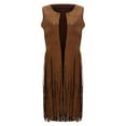 thumbnail image 1 of Women Long Tassel Vest Western Faux-Suede Fringe Jacket Boho Sleeveless Vintage Hippie Open Front Cardigan Outwear Khaki, M, 1 of 2