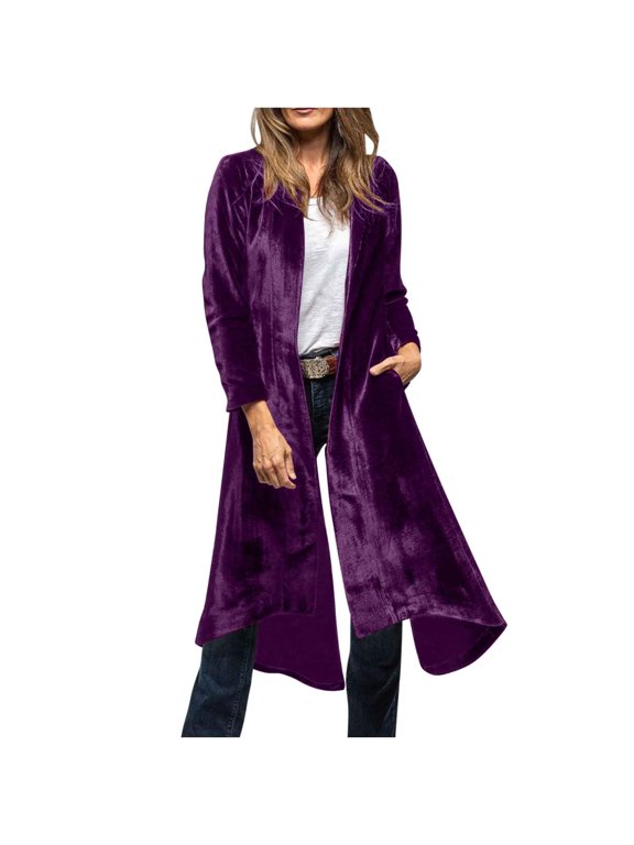 Women Long Velvet Cardigan Trendy Jacket Elegant Back High Slit Open Front Blazer Suit for Dinner Party
