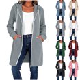 thumbnail image 1 of Women Long Vertical Ribbed Knit Hooded Sevevn Cardigan Full Zip Drawstring Dual Side Pockets Long Sleeve Casual Outer Coat For Spring Fall, 1 of 8