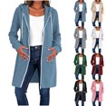 thumbnail image 1 of Women Long Vertical Ribbed Knit Hooded Sevevn Cardigan Full Zip Drawstring Dual Side Pockets Long Sleeve Casual Outer Coat For Spring Fall, 1 of 8