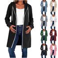 thumbnail image 1 of Women Long Vertical Ribbed Knit Hooded Sevevn Cardigan Full Zip Drawstring Dual Side Pockets Long Sleeve Casual Outer Coat For Spring Fall, 1 of 8