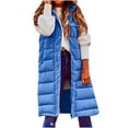 thumbnail image 1 of Women Long Vest Solid Color Sleeveless Hood Winter Puffer Vest Outwear Women's Winter Quilted Hooded Zip Up Long Jacket Vest Gilet Solid Color Coats Jacket with Pockets Warm Vest for women, 1 of 7