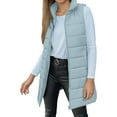 thumbnail image 1 of Women Long Vest Solid Sleeveless Hoodless Winter Puffer Vest Light Blue M, 1 of 7