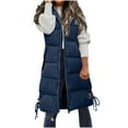 thumbnail image 1 of Women Long Vests Sleeveless Hooded Fall Winter Jackets Casual Fashion Zip up Warm Outwear with Pockets New Sleeveless Jacket Women Vests Navy XXL, 1 of 9