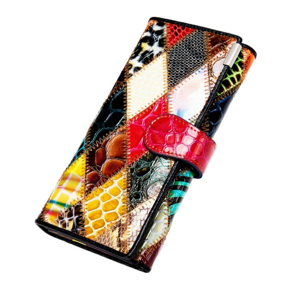 Women Long Wallet Leather Card Case Zipper Pocket Color Matching B