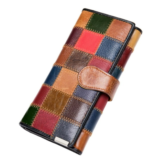 Women Long Wallet Leather Card Case Zipper Pocket Color Matching C