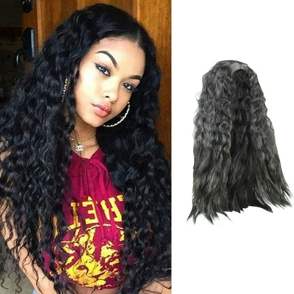 Women Long Wavy Curly Synthetic Wig with Gradient Highlights Heat Natural Look Full Cap Rose Net