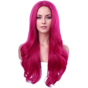 Women Long Wavy Hot Pink Wig Magenta Long Wavy Curly Wigs for Women | Rose Pink,26 Inch Length,Middle Part,Synthetic Fiber,Heat Resistant Hair,for Cosplay,Party or Daily Wear