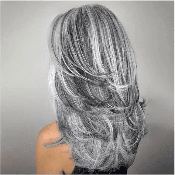 Long Layered Wavy Wigs for Women Synthetic Natural Hair Wig Silver Grey