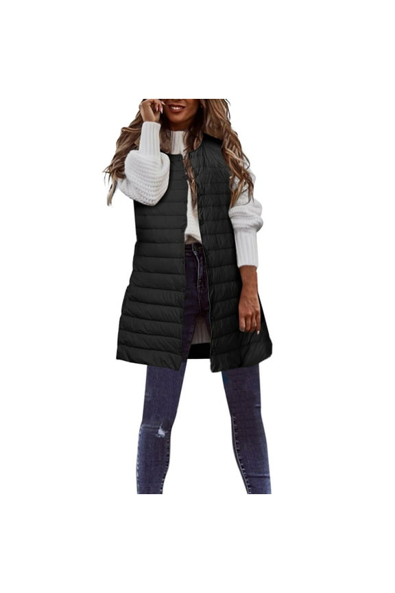 Women New Long Winter Vest Thin And Light Down Casual Down Slim Gilet Quilted Jacket Outdoor Winter Vest With Pockets Coat