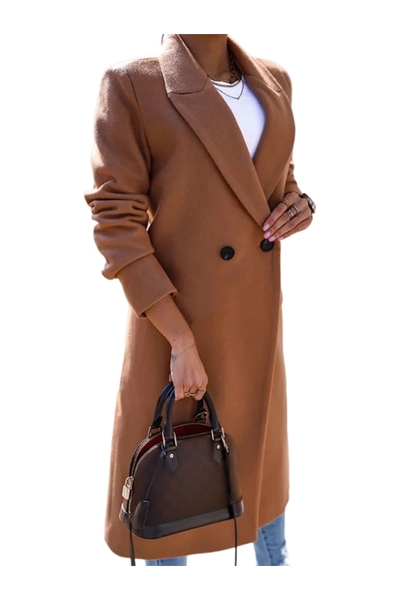 Women Long Wool Coats for Fall Winter Trench Coat Peacoat Double Breasted Blazer Jackets Overcoat Dark Khaki XXL